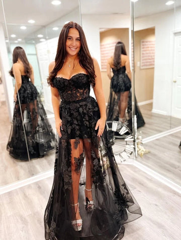 A Line Sweetheart Tulle Lace Prom Dress