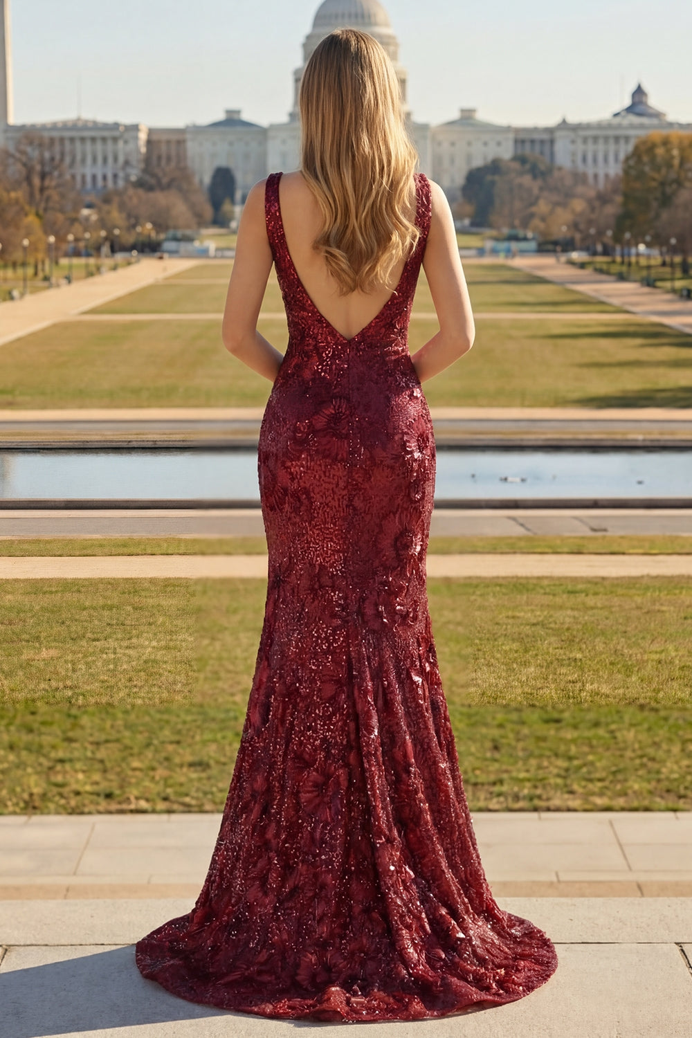 Sparkly Burgundy Sequin Mermaid Long Prom Dress with Slit