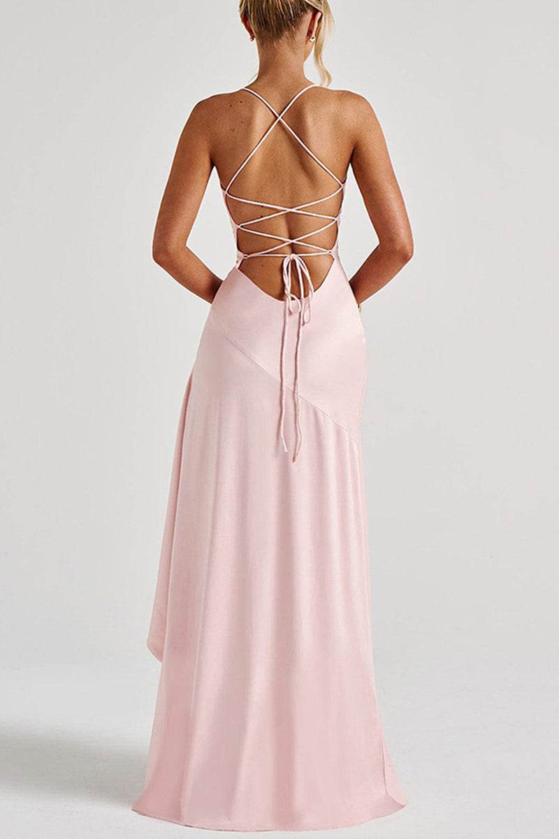 Asymmetrical High-Low Stretch Satin Dress 954200659160