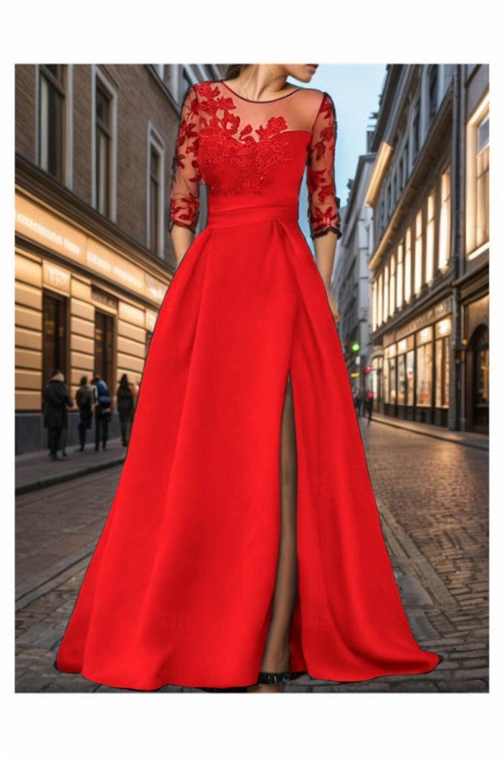 A-Line Sweep-Brush Train Satin Prom Dress CS0456