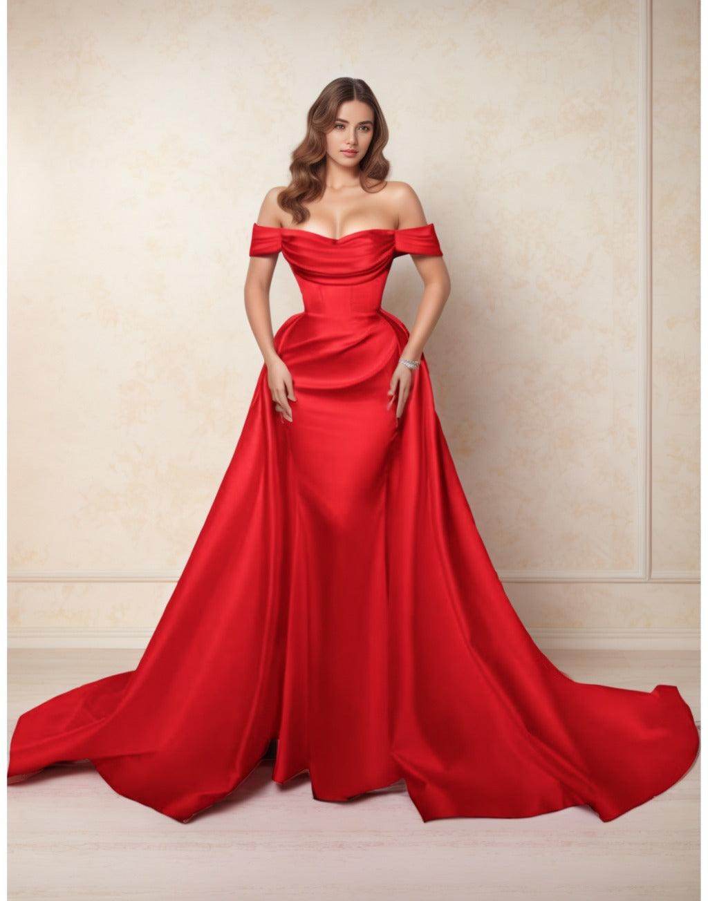 A-Line Chapel Train Satin Prom Dress CS0416