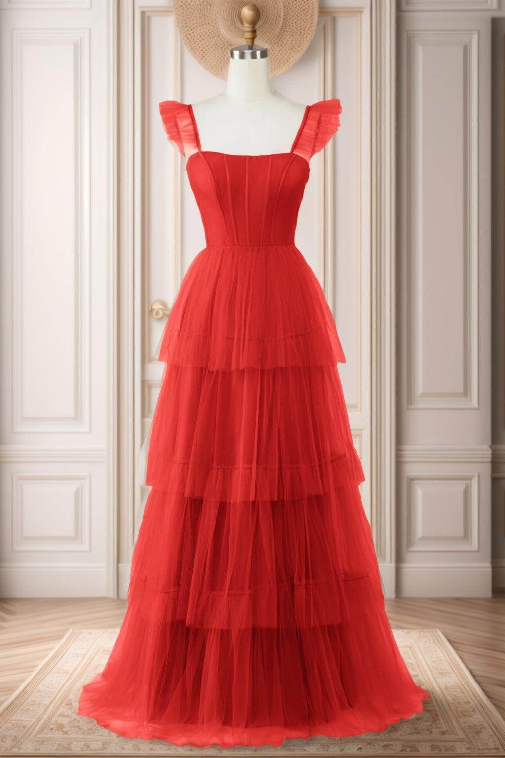 A-Line Sweep-Brush Train Tulle Prom Dress CS0471