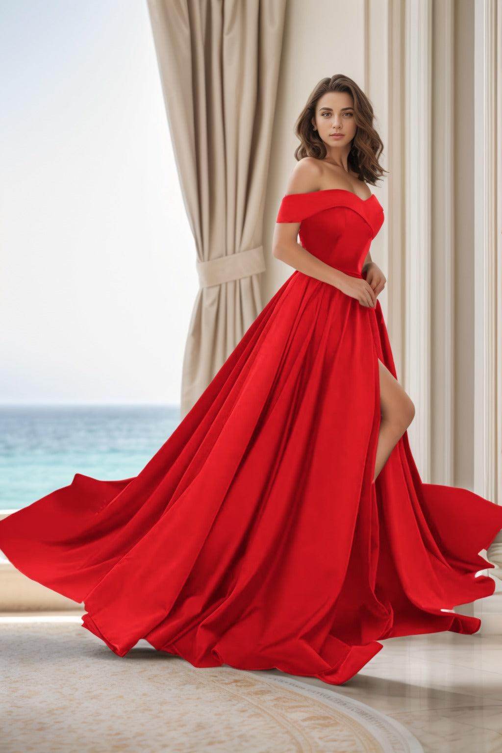 A-Line Court Train Satin Prom Dress CS0405