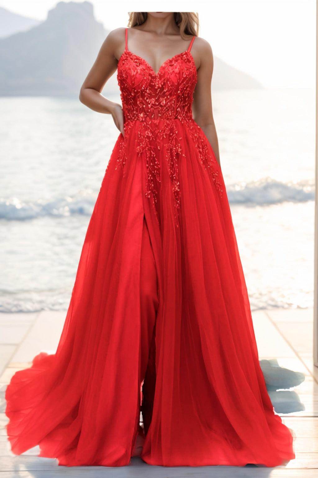 A-line Sweep-Brush Train Tulle Prom Dress CS0402