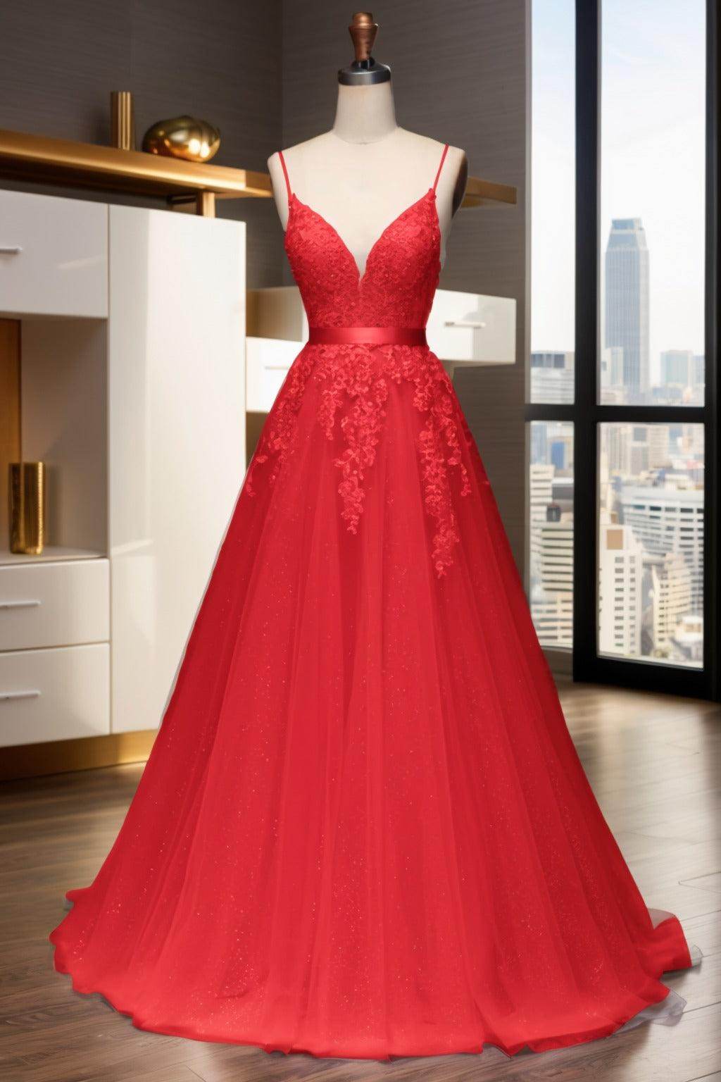 A-Line Sweep-Brush Train Tulle Prom Dress CS0464