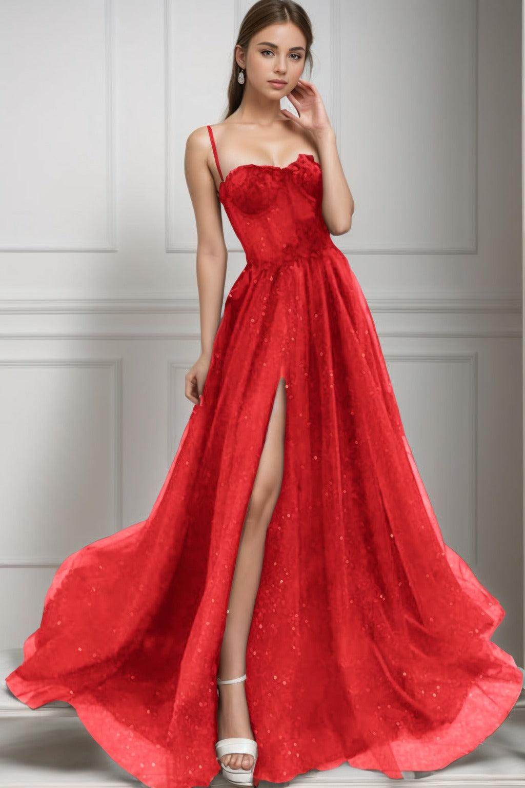 A-Line Sweep-Brush Train Tulle Prom Dress CS0439