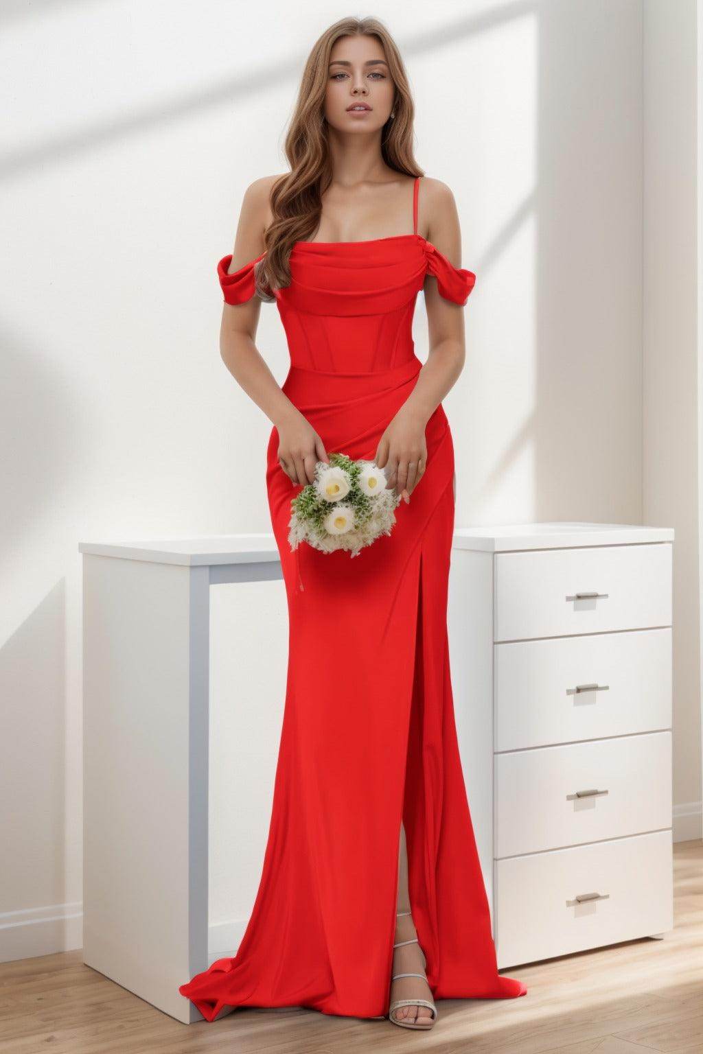 Trumpet-Mermaid Sweep-Brush Train Silk-Like Prom Dress CS0399