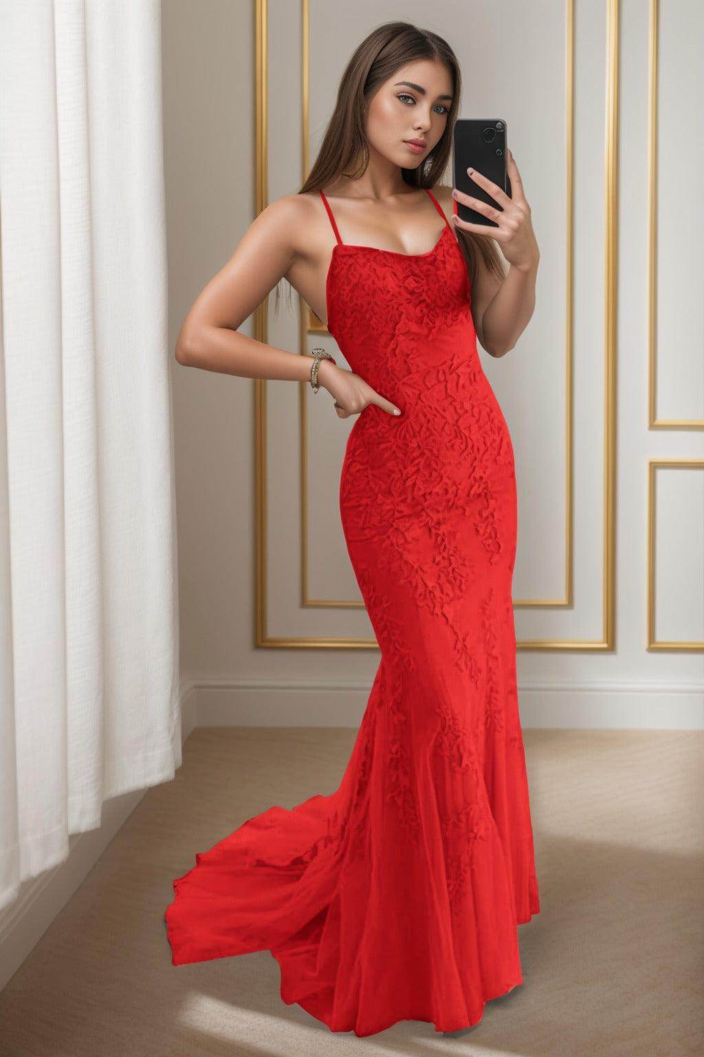 Trumpet-Mermaid Sweep-Brush Train Tulle Prom Dress CS0398