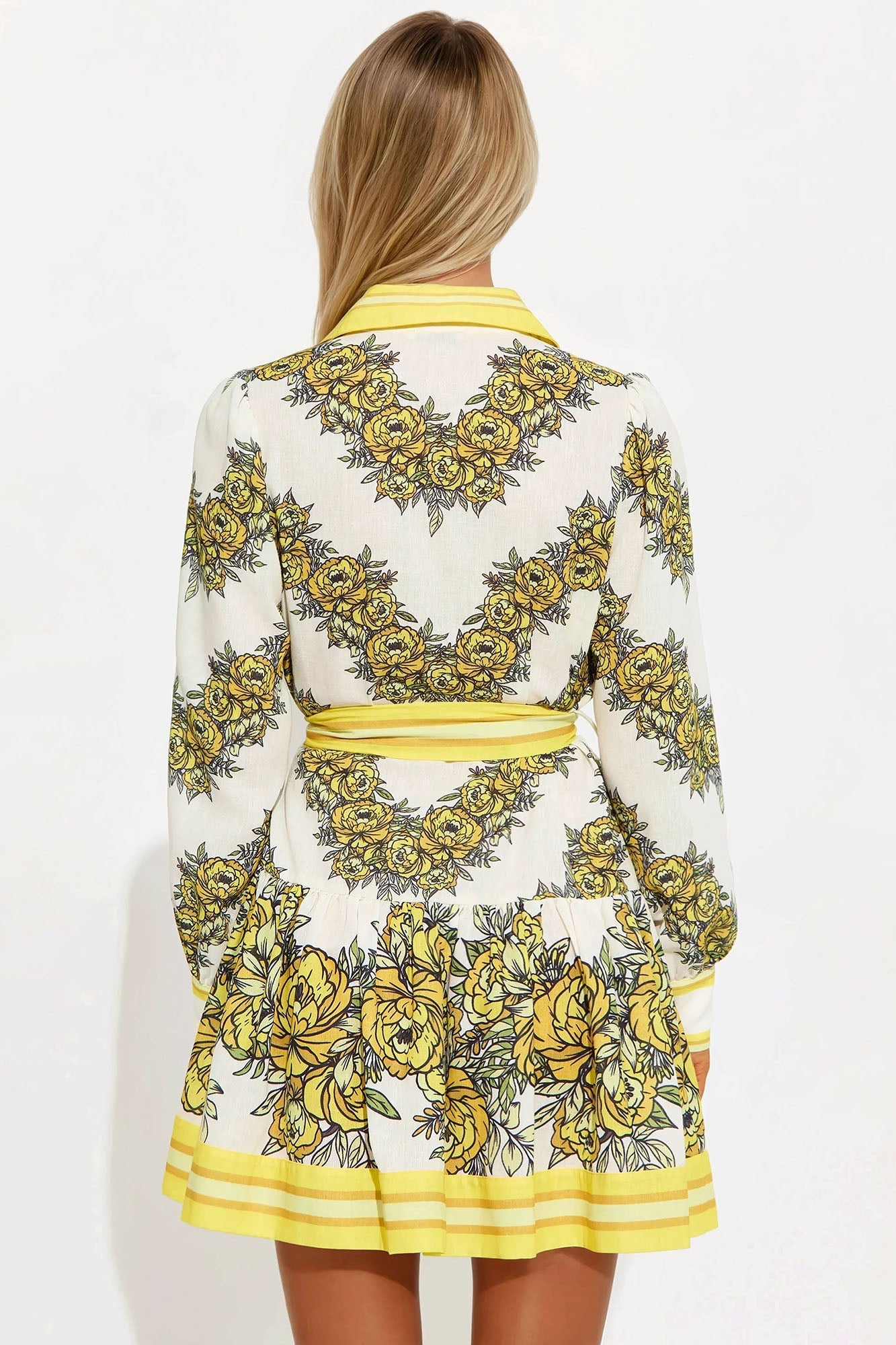 Garden Party Linen Mini Dress - Yellow/combo