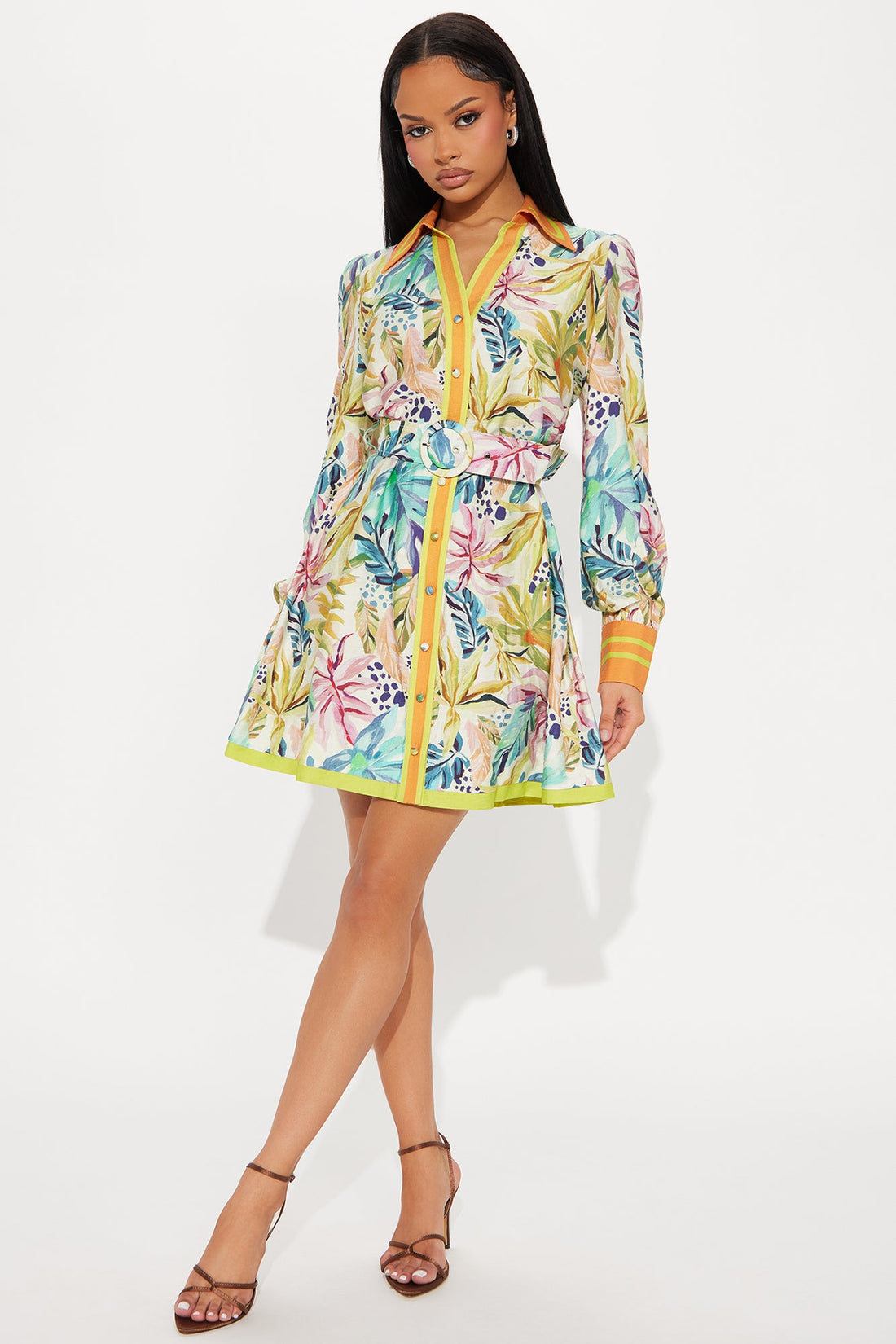 Coralie Belted Linen Micro Mini Dress - Multi Color