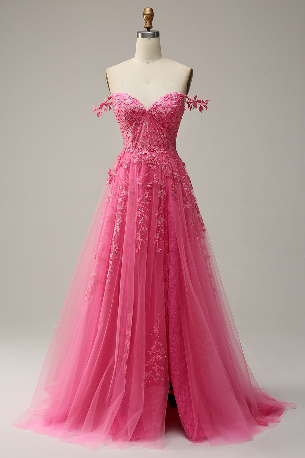 Purple Off the Shoulder Long Prom Dress with Appliques