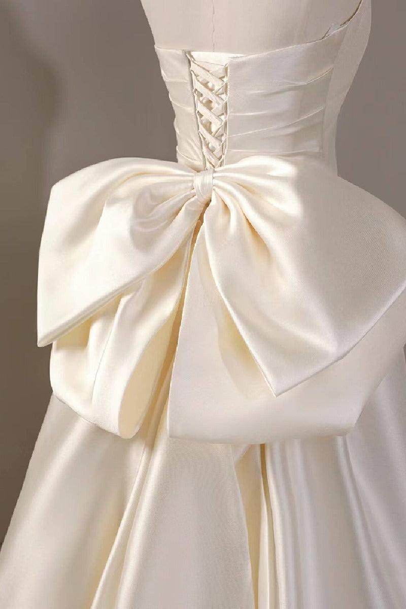 A-Line Sweep-Brush Train Mikado Wedding Dress 814546469493