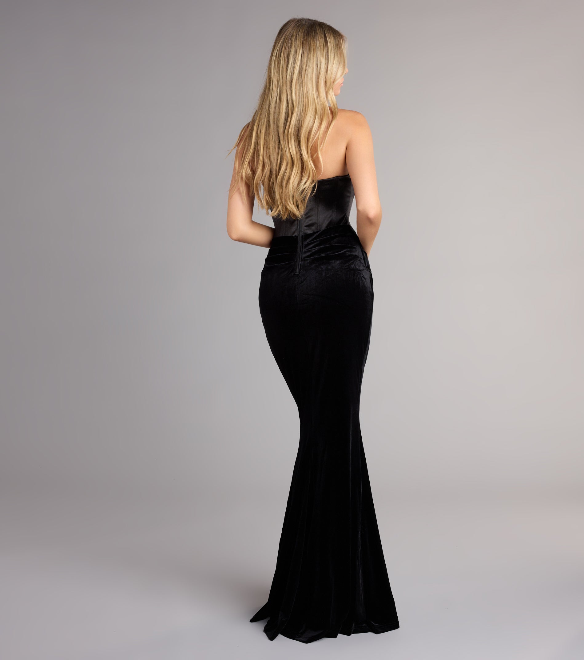 Zoya Satin Corset Velvet Mermaid Dress