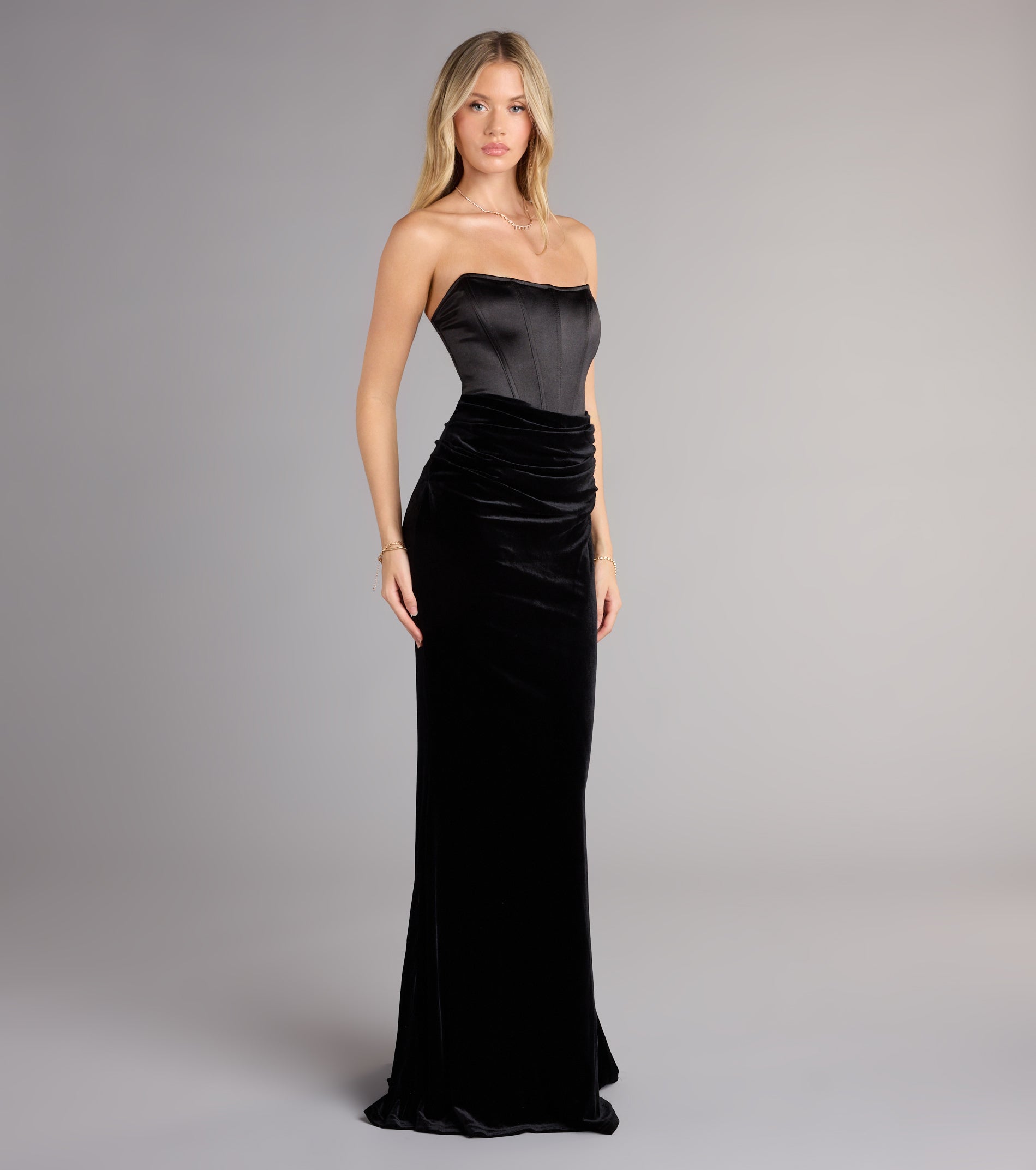 Zoya Satin Corset Velvet Mermaid Dress