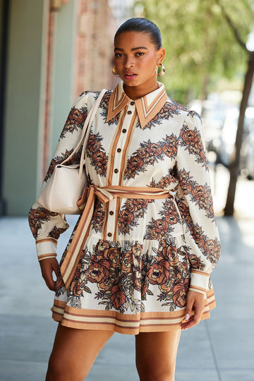 Garden Party Linen Mini Dress - Mocha