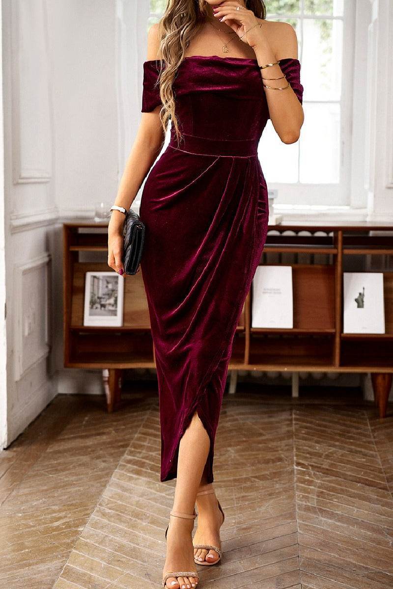 Sheath-Column High-Low Velvet Cocktail Dresses 727728094703