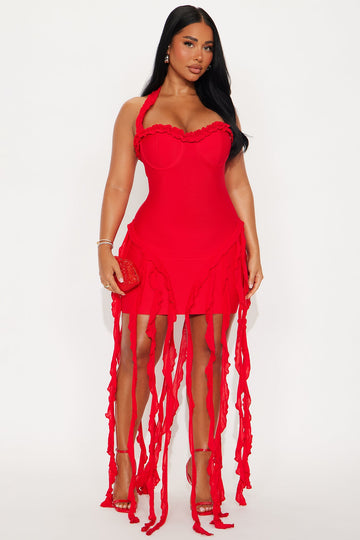 Miranda Ruffle Bandage Mini Dress - Red