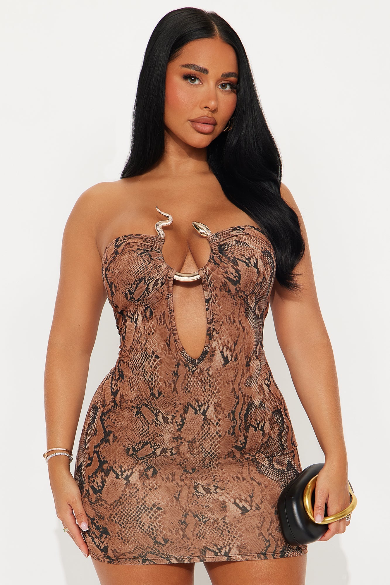 Slither Snake Print Mini Dress - Brown/combo