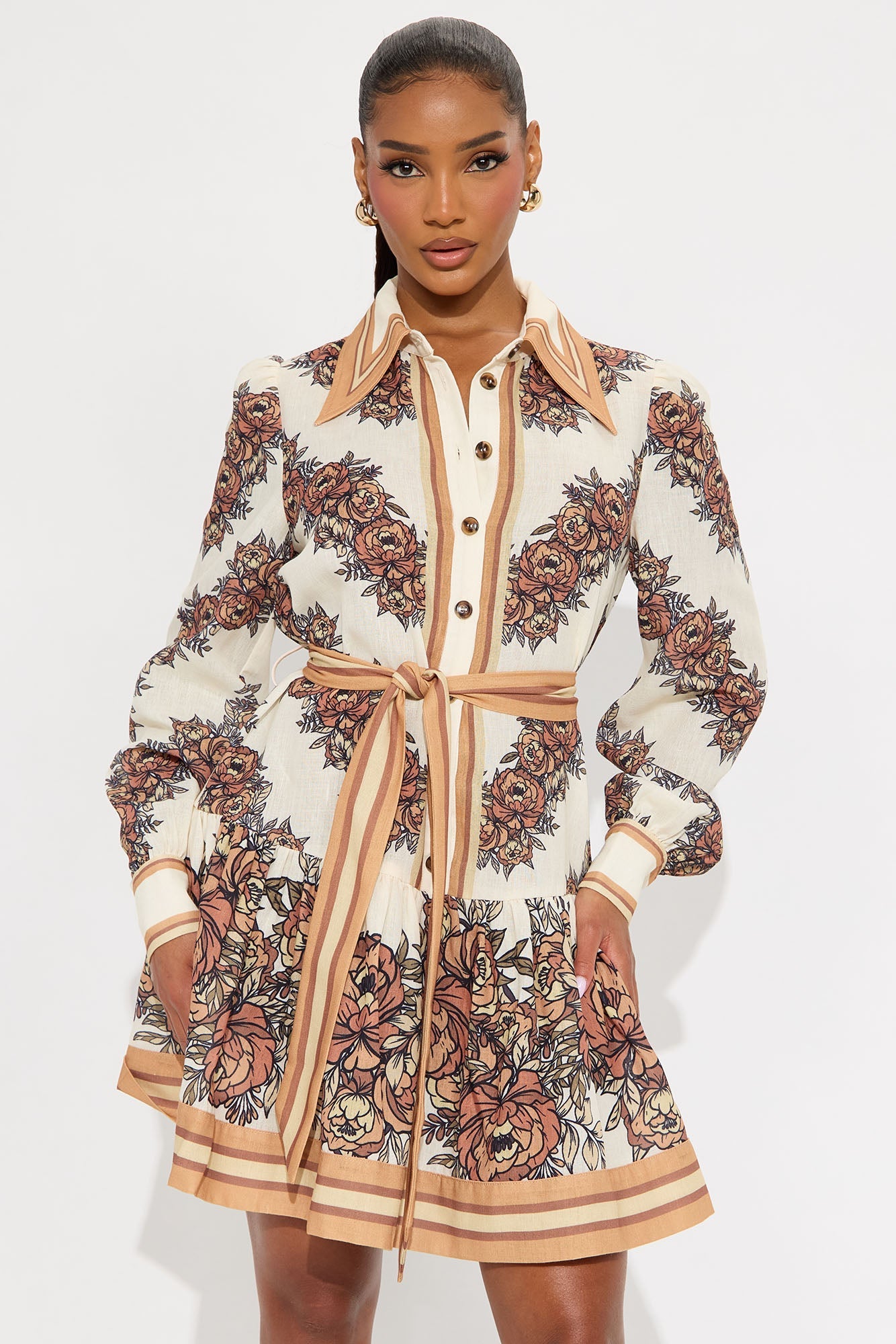 Garden Party Linen Mini Dress - Mocha