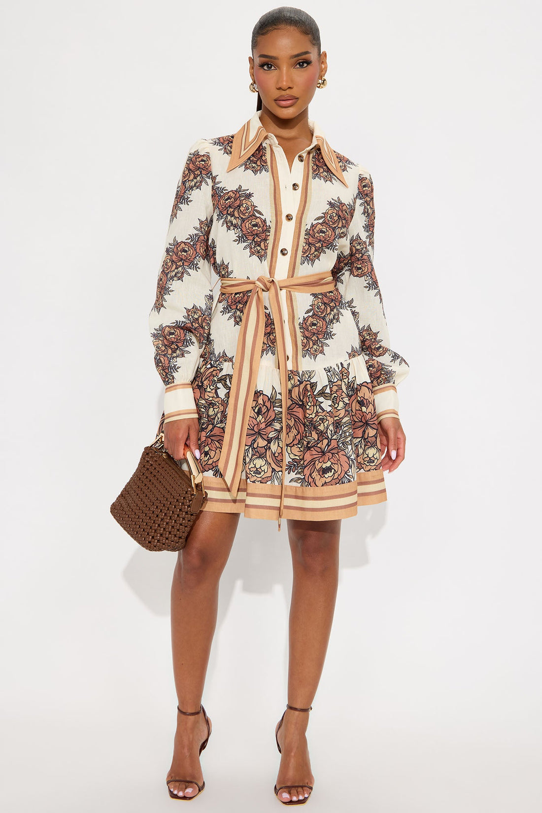 Garden Party Linen Mini Dress - Mocha