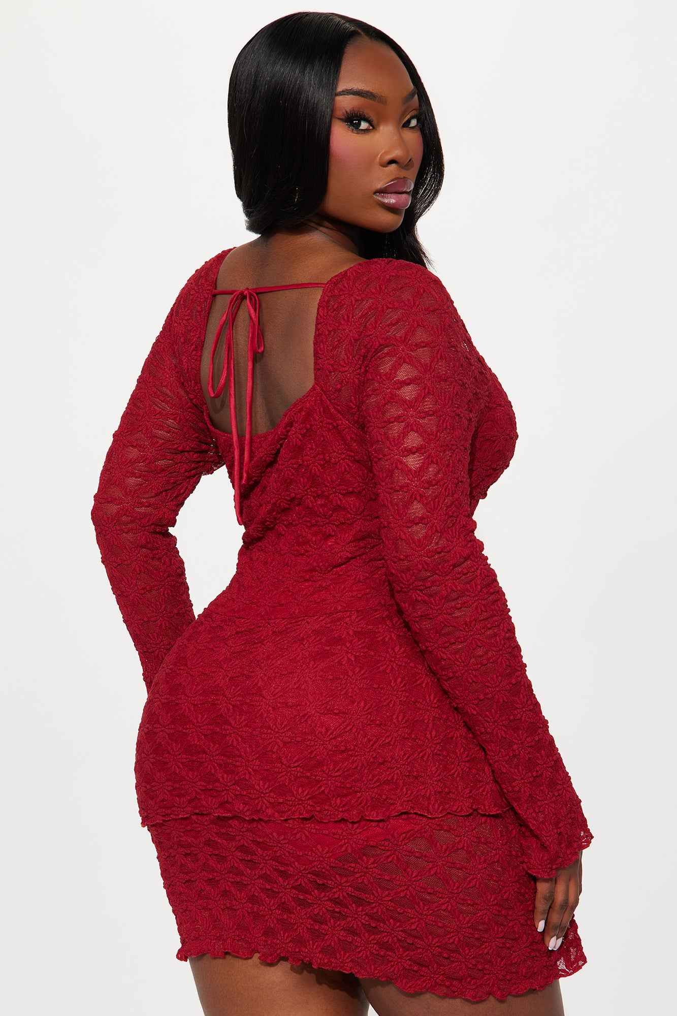 Dusk to Dawn Lace Mini Dress - Burgundy
