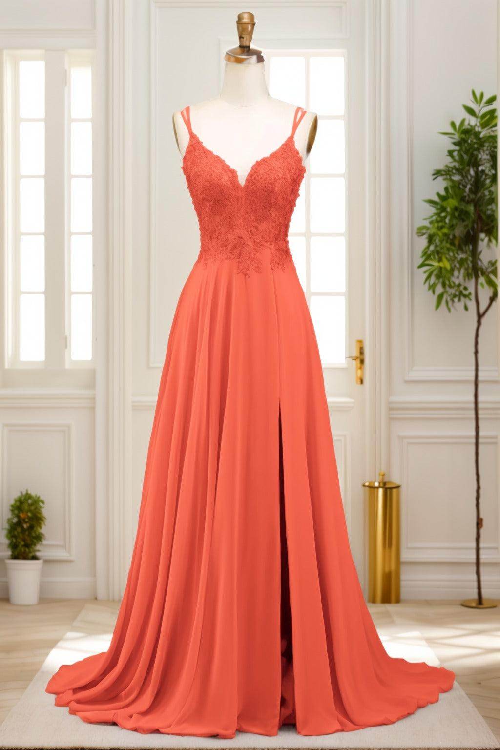 A-Line Sweep-Brush Train Chiffon Prom Dress CS0470