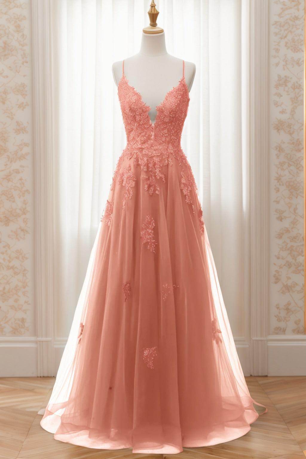 A-Line Sweep-Brush Train Tulle Prom Dress CS0463