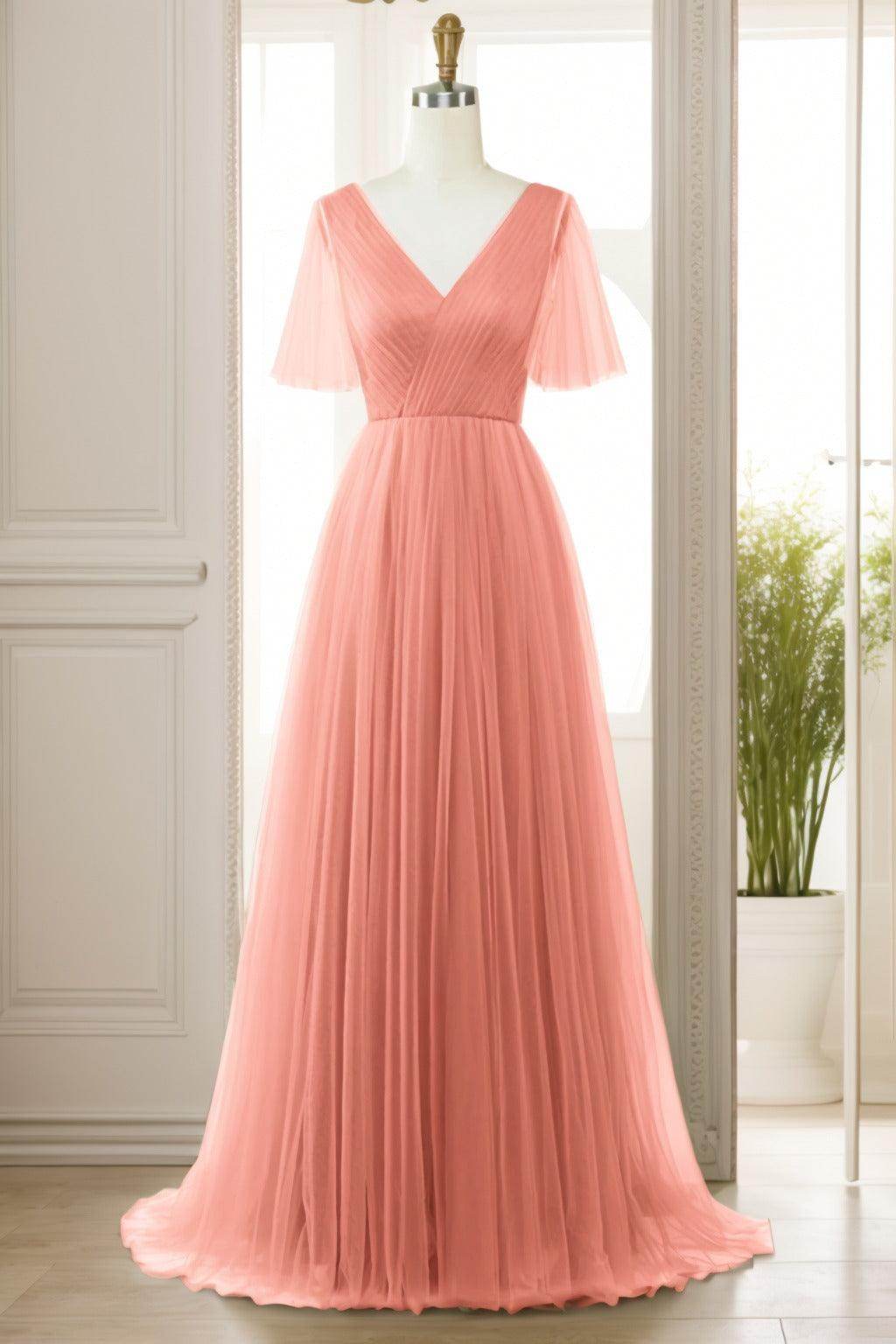 A-Line Sweep-Brush Train Tulle Prom Dress CS0472