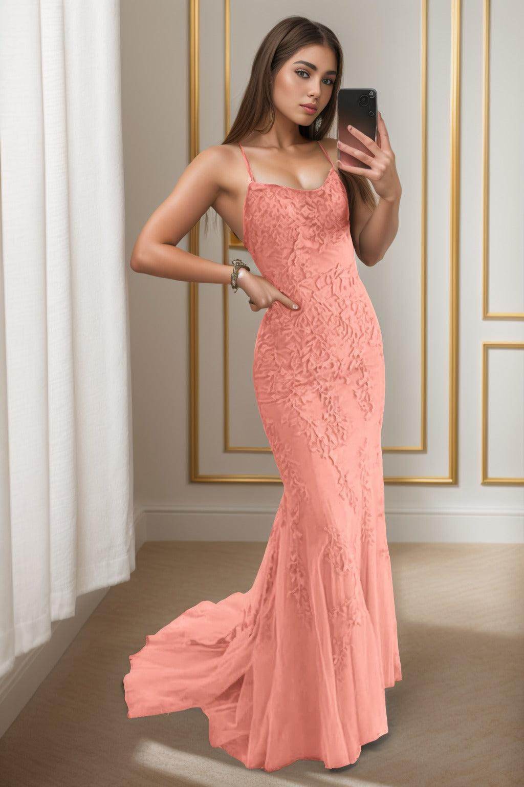 Trumpet-Mermaid Sweep-Brush Train Tulle Prom Dress CS0398