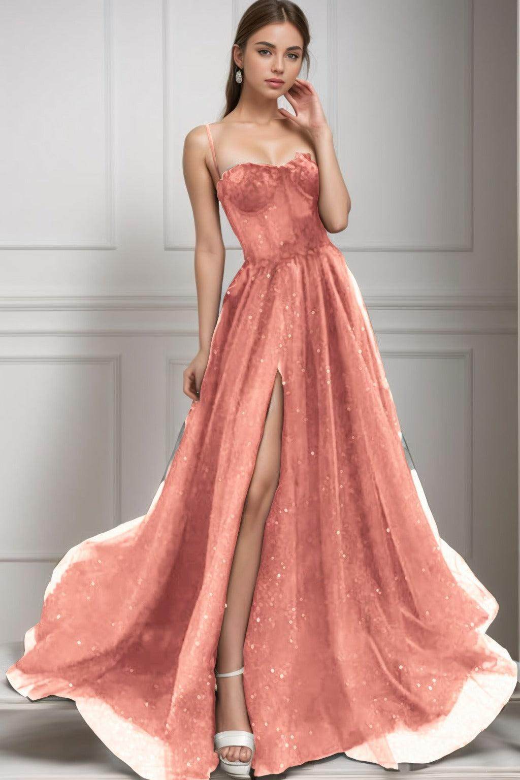 A-Line Sweep-Brush Train Tulle Prom Dress CS0439