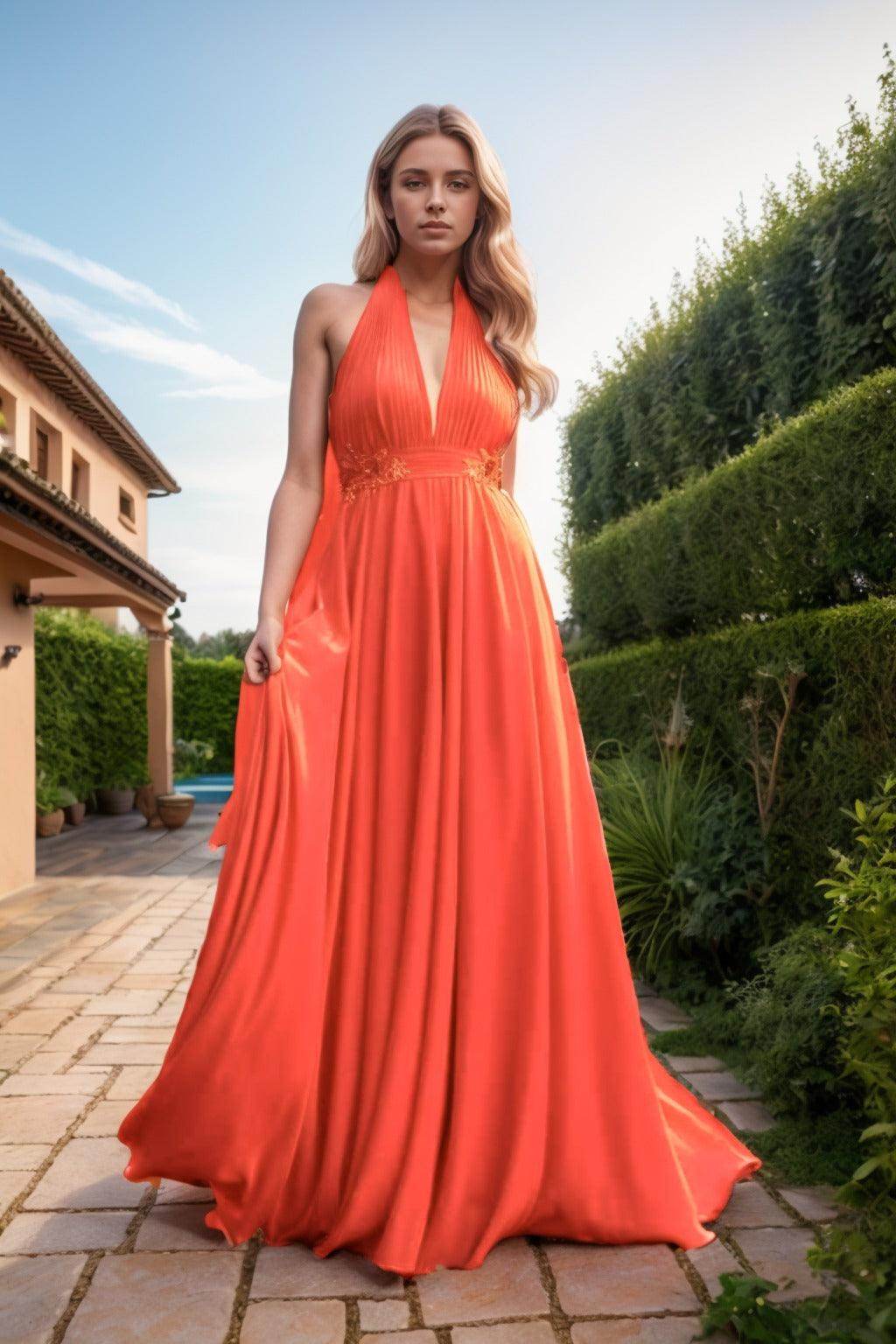 A-Line Sweep-Brush Train Chiffon Prom Dress CS0457