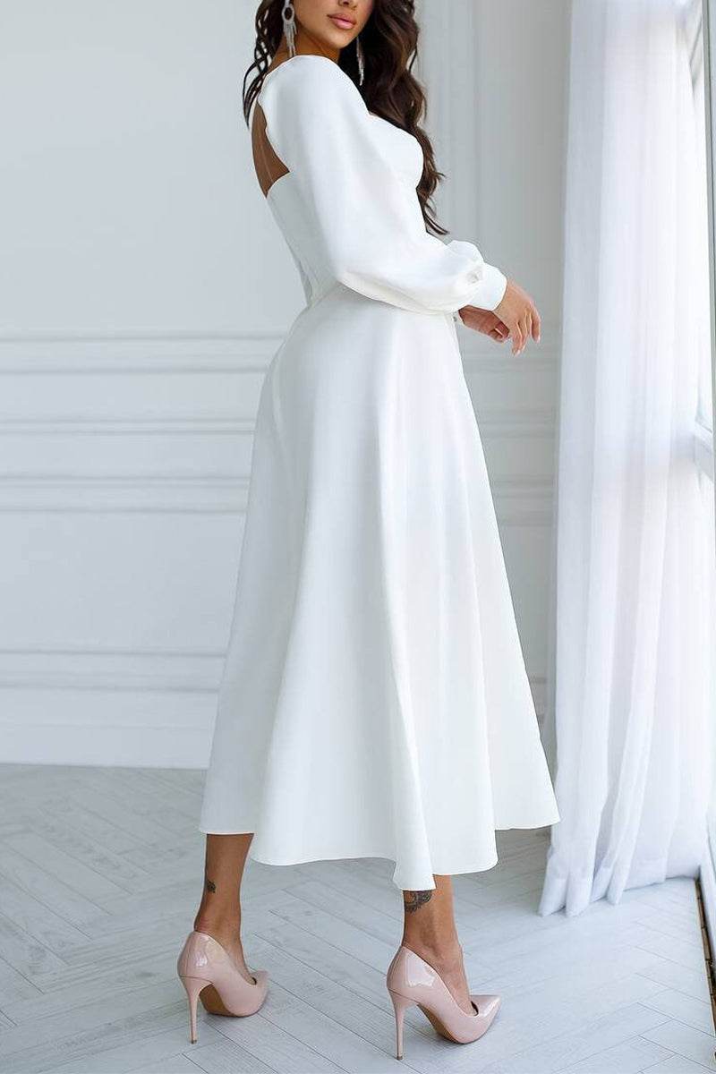 A-Line Tea Length Elastic Cloth Little White Dress 100013