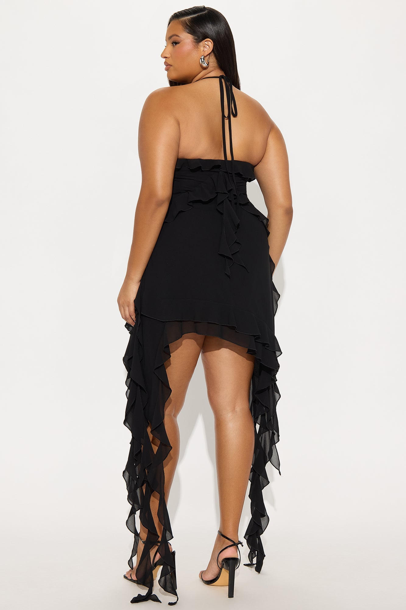 Tall Ruffles And Roses Lace Mini Dress - Black