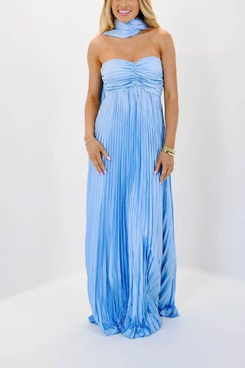 A-line Maxi Pleated Spandex Satin Formal Evening Dresses 937501662612