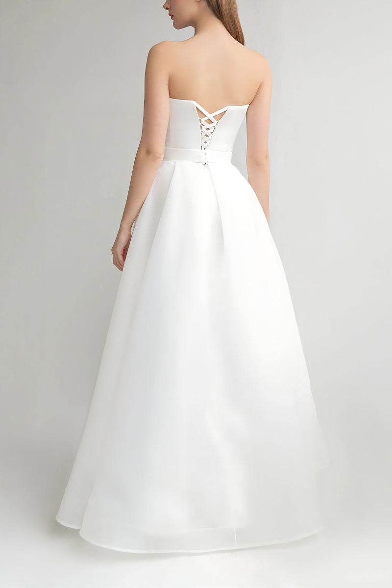 A-Line  Ankle Length Organza Little White Dress 100009