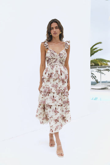 Florienne Tiered Midi Dress Mauve