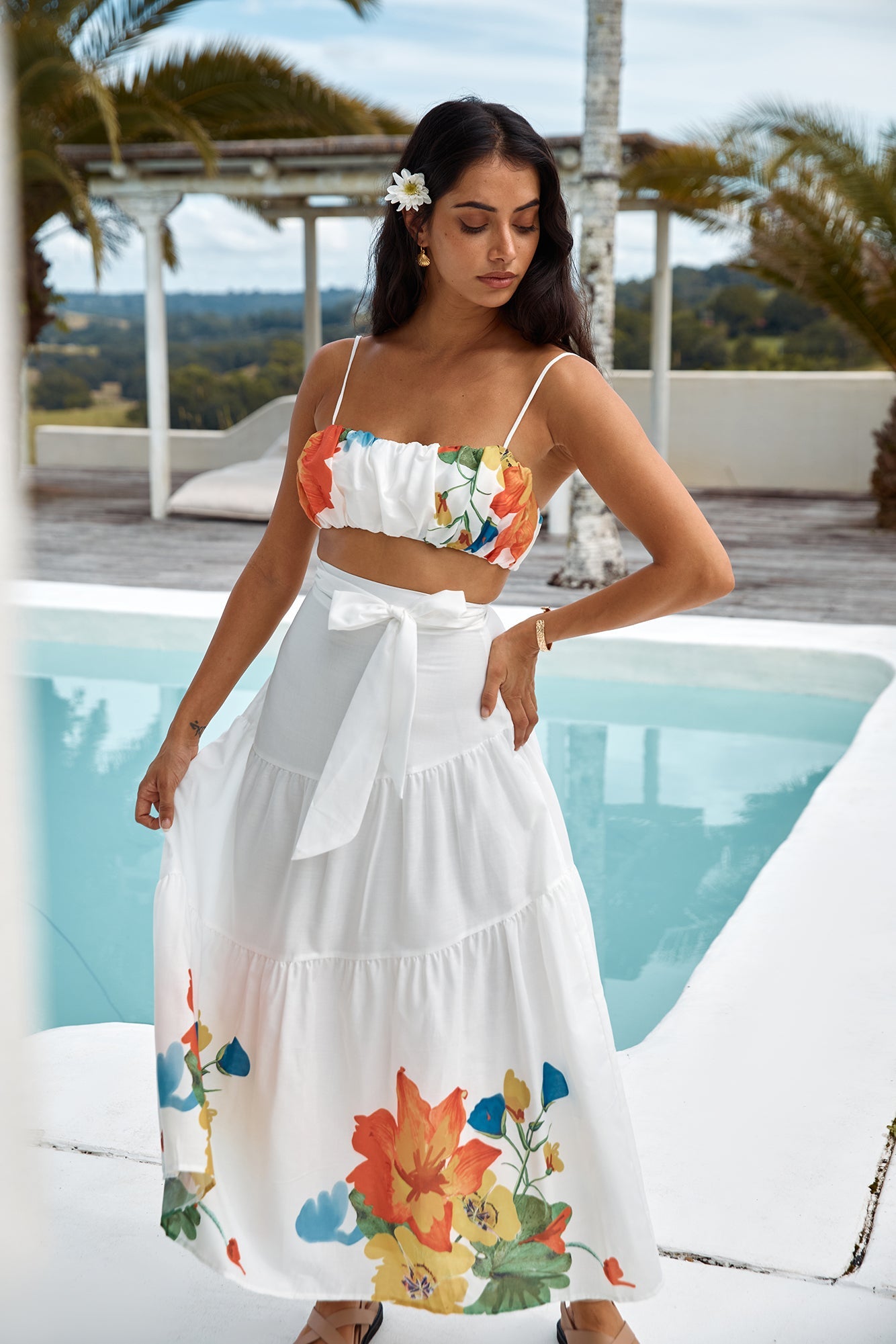 Garden Bed Maxi Skirt White