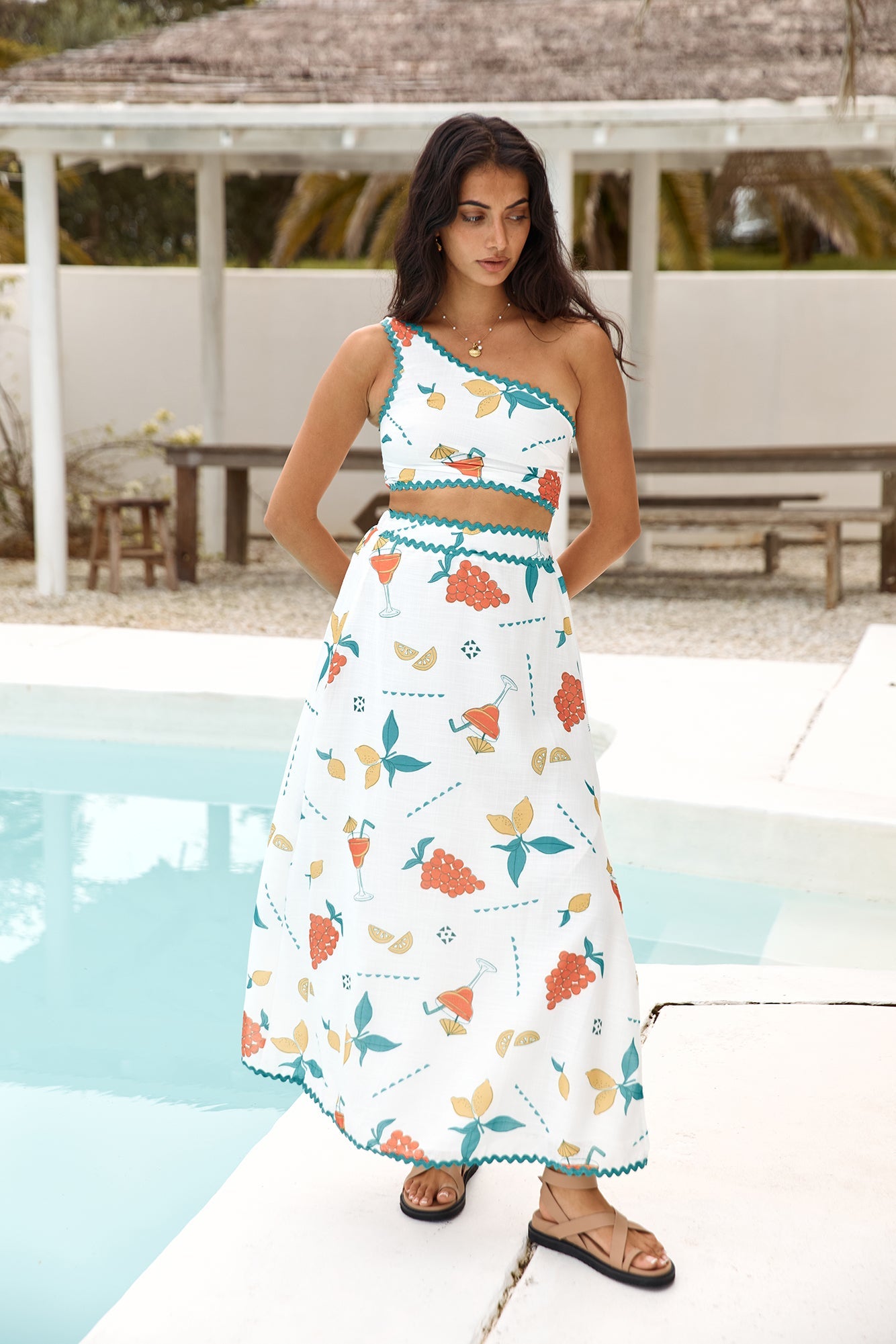 Lemon Wedge One Shoulder Crop Top Green