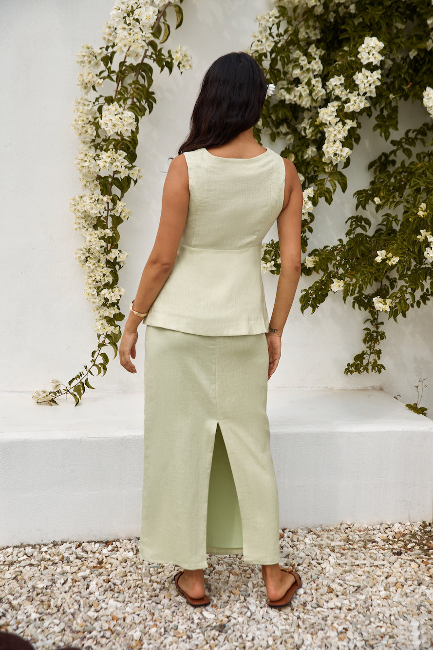 Seaside Haven Linen Vest Top Green