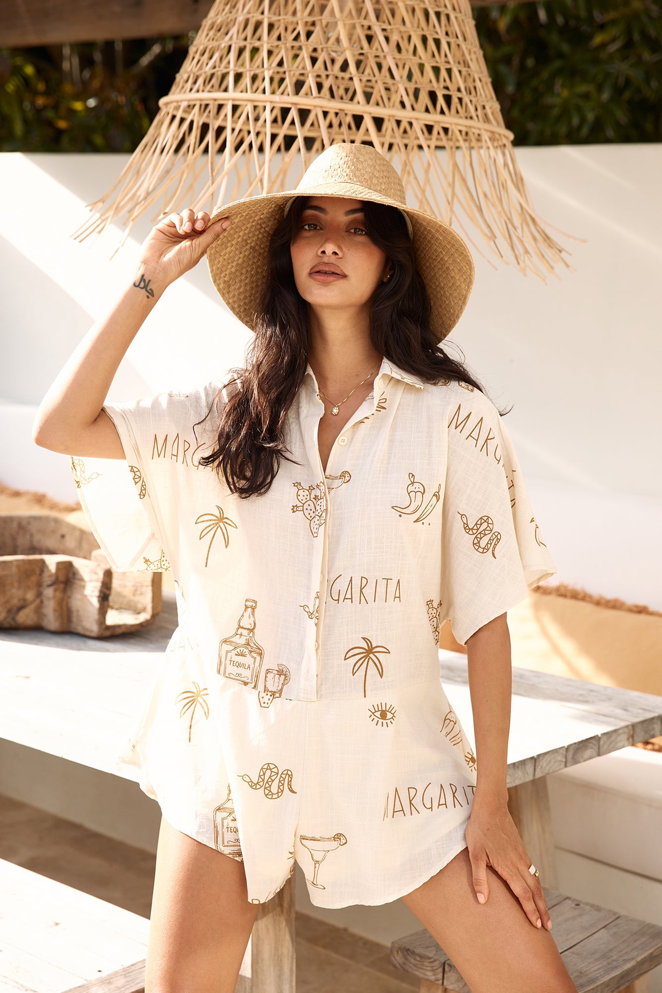 Muy Caliente Romper Beige