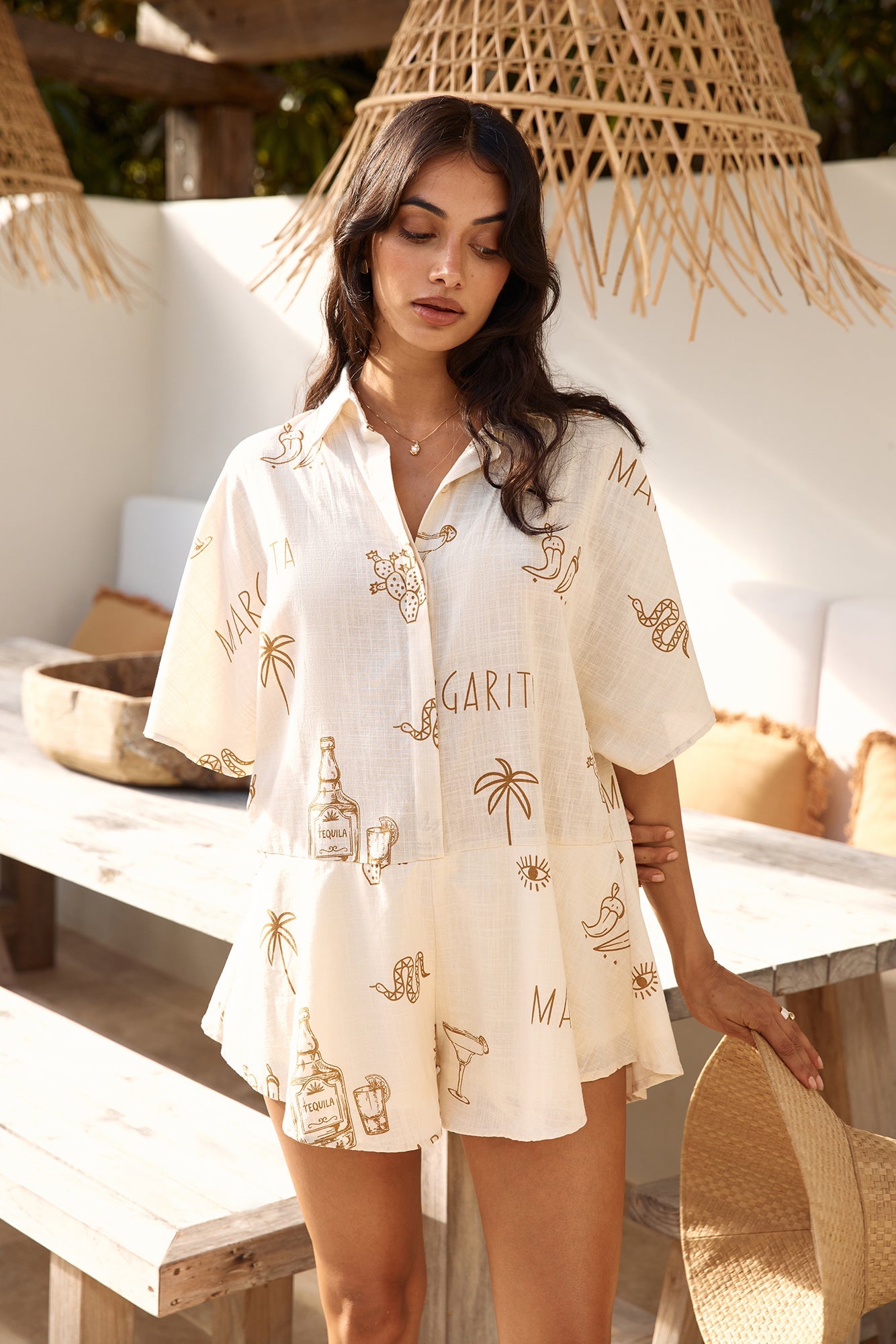 Muy Caliente Romper Beige