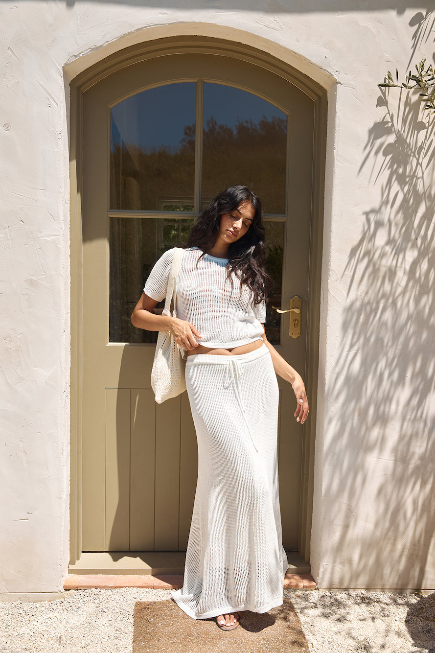 Safe Haven Knit Maxi Skirt White