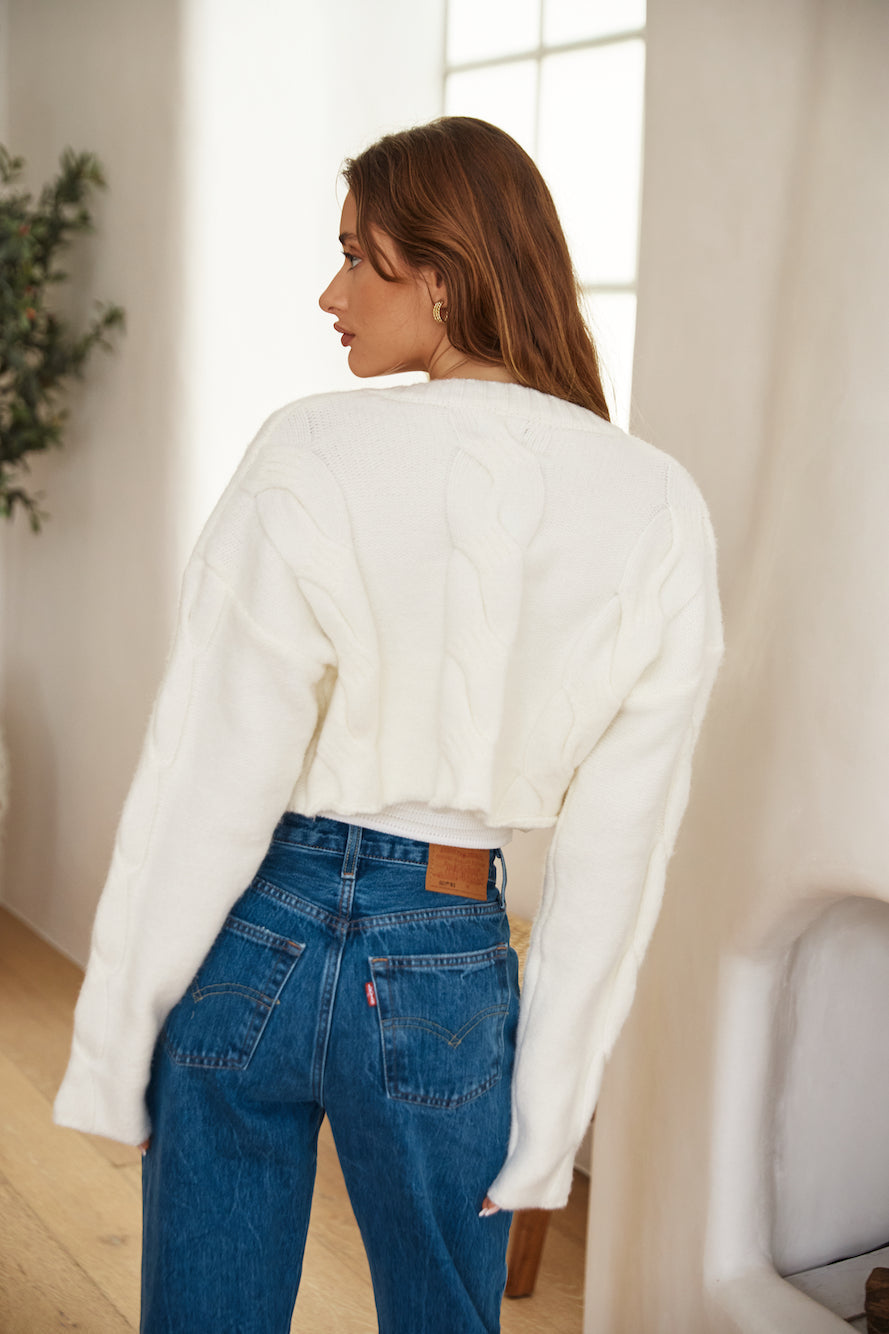 SNDYS Laine Cable Cardigan Powder