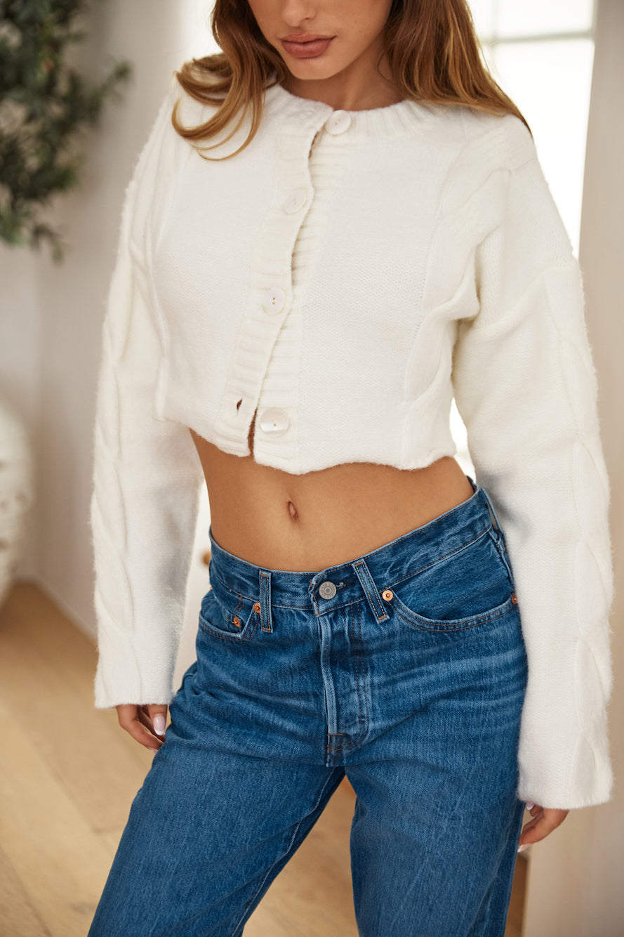 SNDYS Laine Cable Cardigan Powder