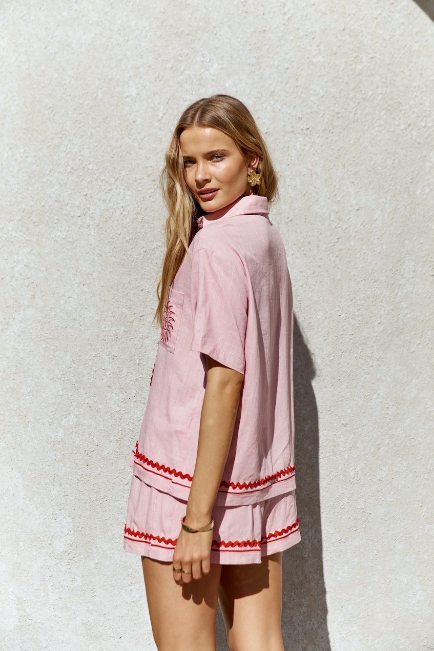 Blushing Beauty Linen Shirt Pink