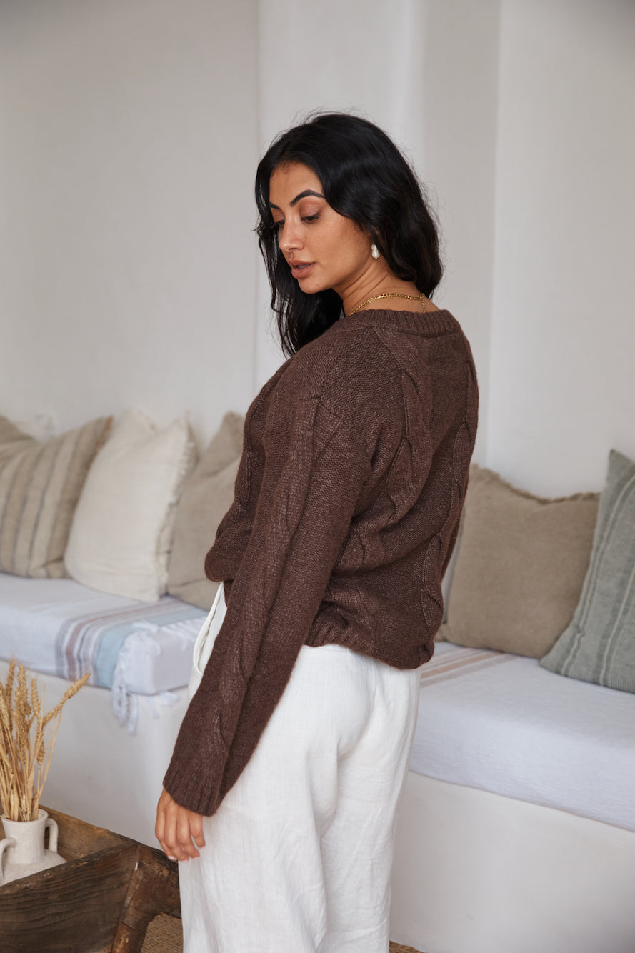 SNDYS Ana Cable Knit Jumper Mocha