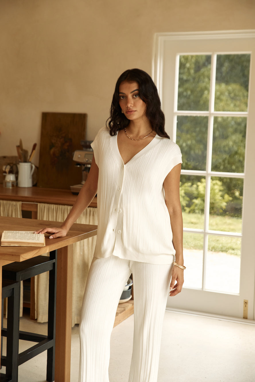 Seeking Memories Knit Pant White