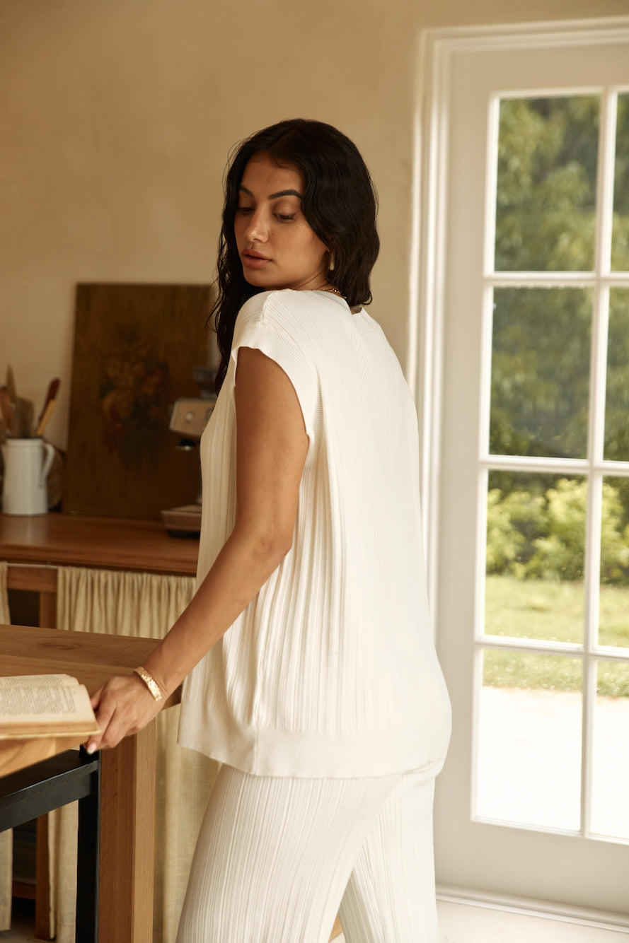 Seeking Memories Knit Pant White
