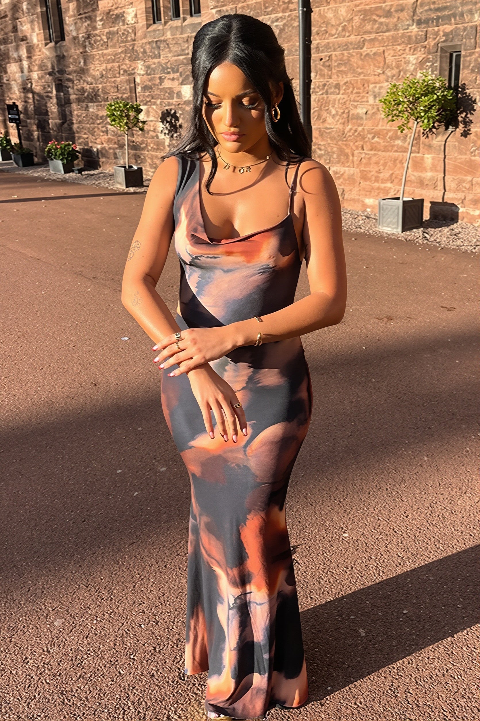 Abstract Print Spaghetti Strap Maxi Dress