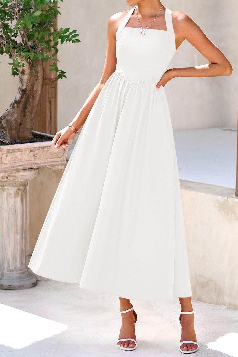 A-Line Tea Length Chiffon Little White Dress 100031